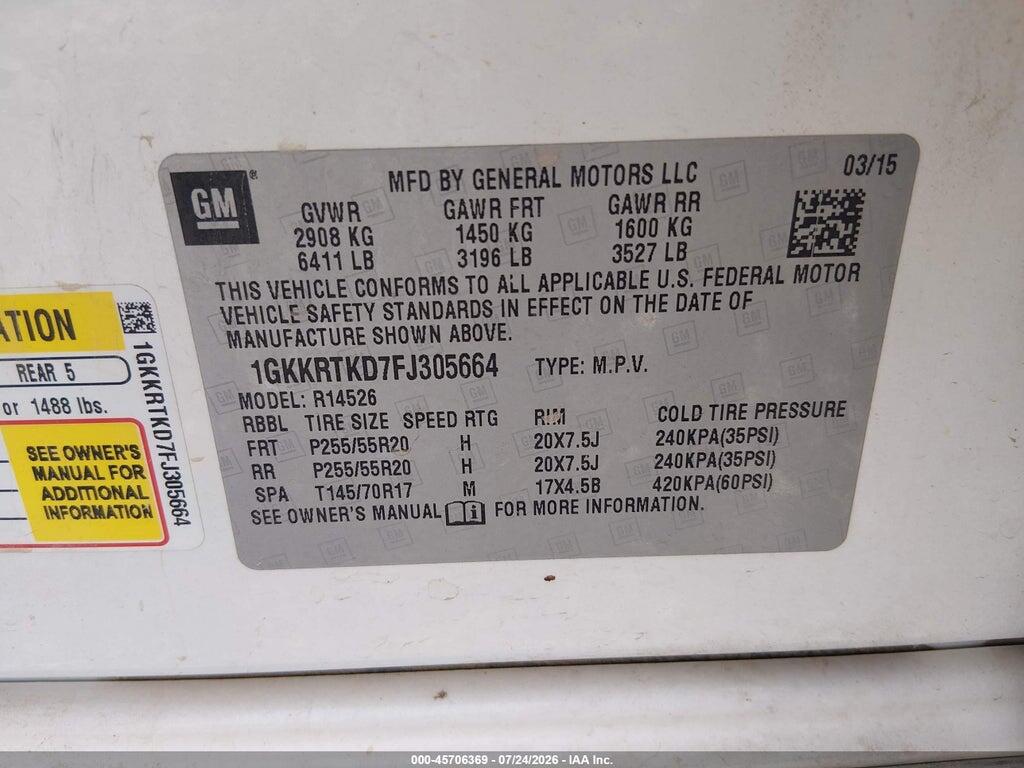 1GKKRTKD7FJ305664 2015 GMC ACADIA photo no. 9