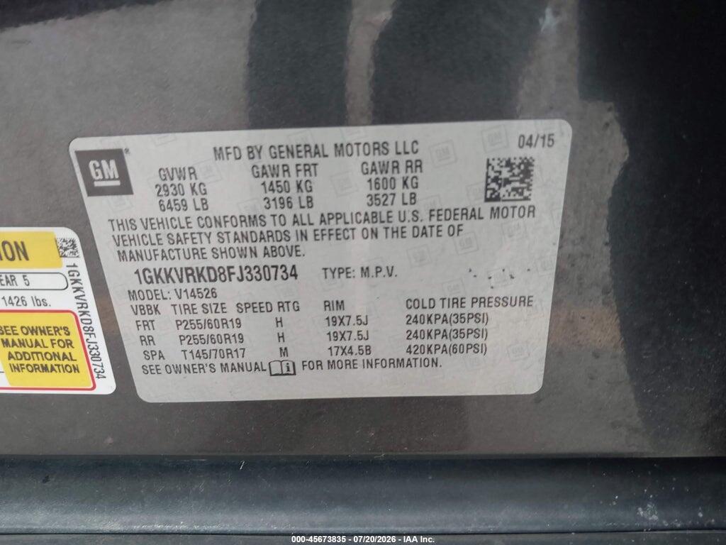 1GKKVRKD8FJ330734 2015 GMC ACADIA photo no. 9