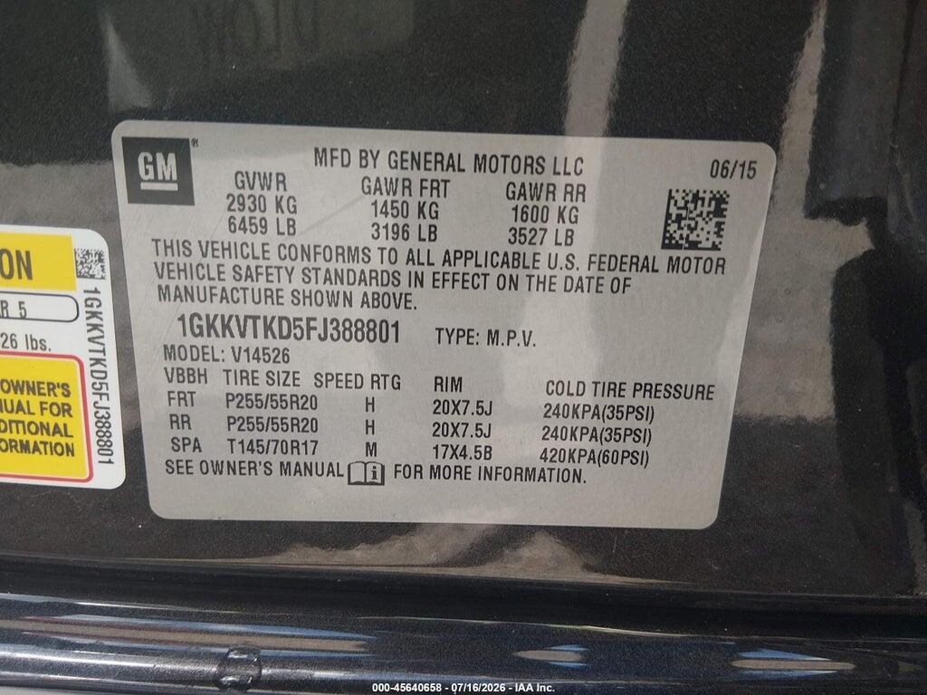 1GKKVTKD5FJ388801 2015 GMC ACADIA photo no. 9