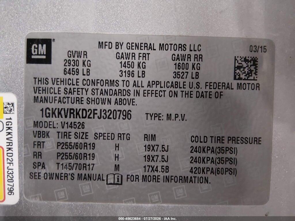 1GKKVRKD2FJ320796 2015 GMC ACADIA photo no. 9