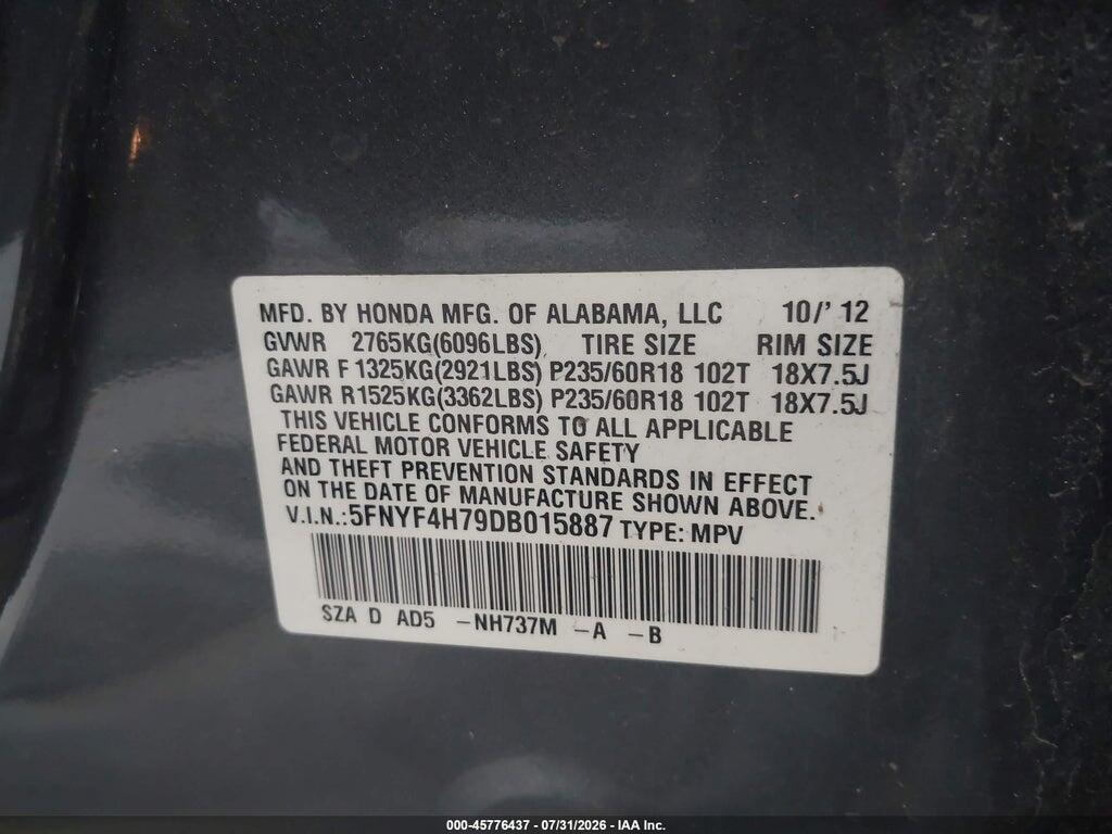 5FNYF4H79DB015887 2013 HONDA PILOT photo no. 9