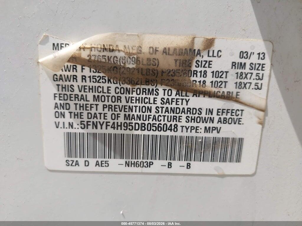 5FNYF4H95DB056048 2013 HONDA PILOT photo no. 9