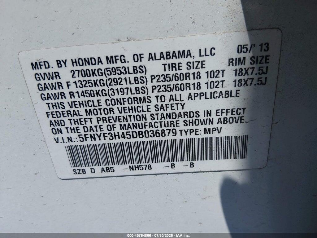 5FNYF3H45DB036879 2013 HONDA PILOT photo no. 9