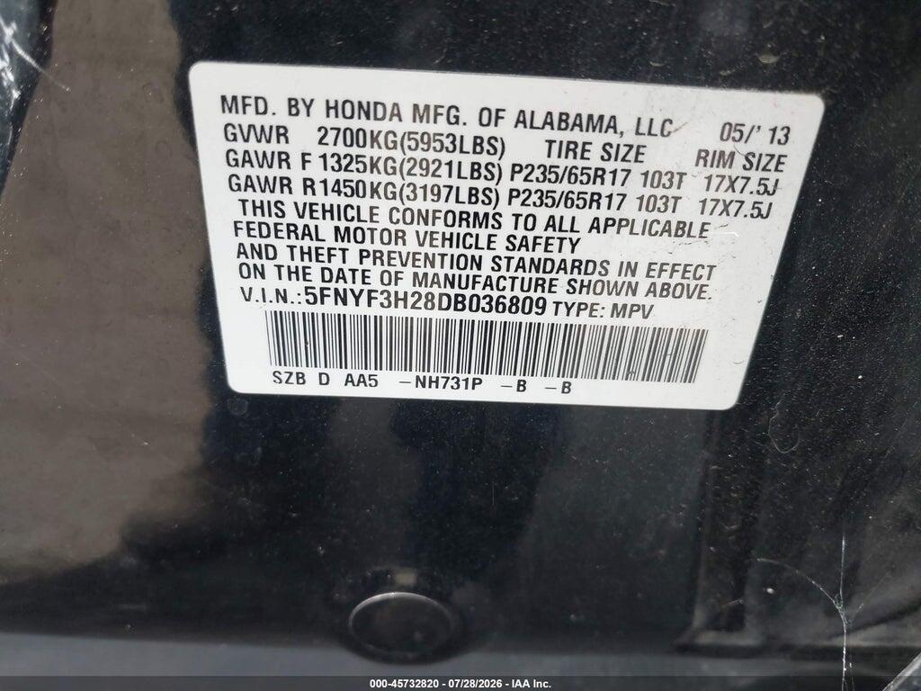 5FNYF3H28DB036809 2013 HONDA PILOT photo no. 9