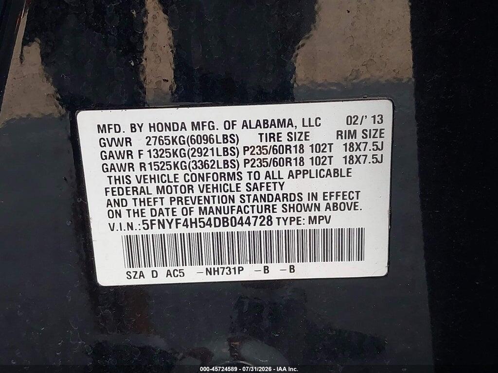 5FNYF4H54DB044728 2013 HONDA PILOT photo no. 9