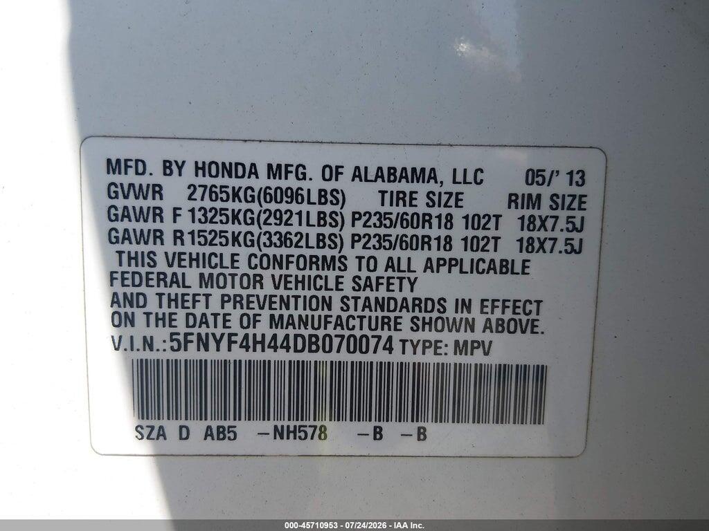 5FNYF4H44DB070074 2013 HONDA PILOT photo no. 9