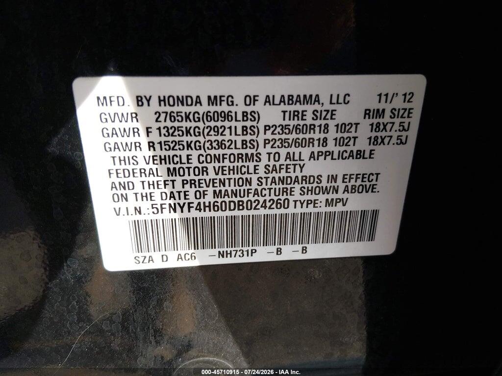 5FNYF4H60DB024260 2013 HONDA PILOT photo no. 9