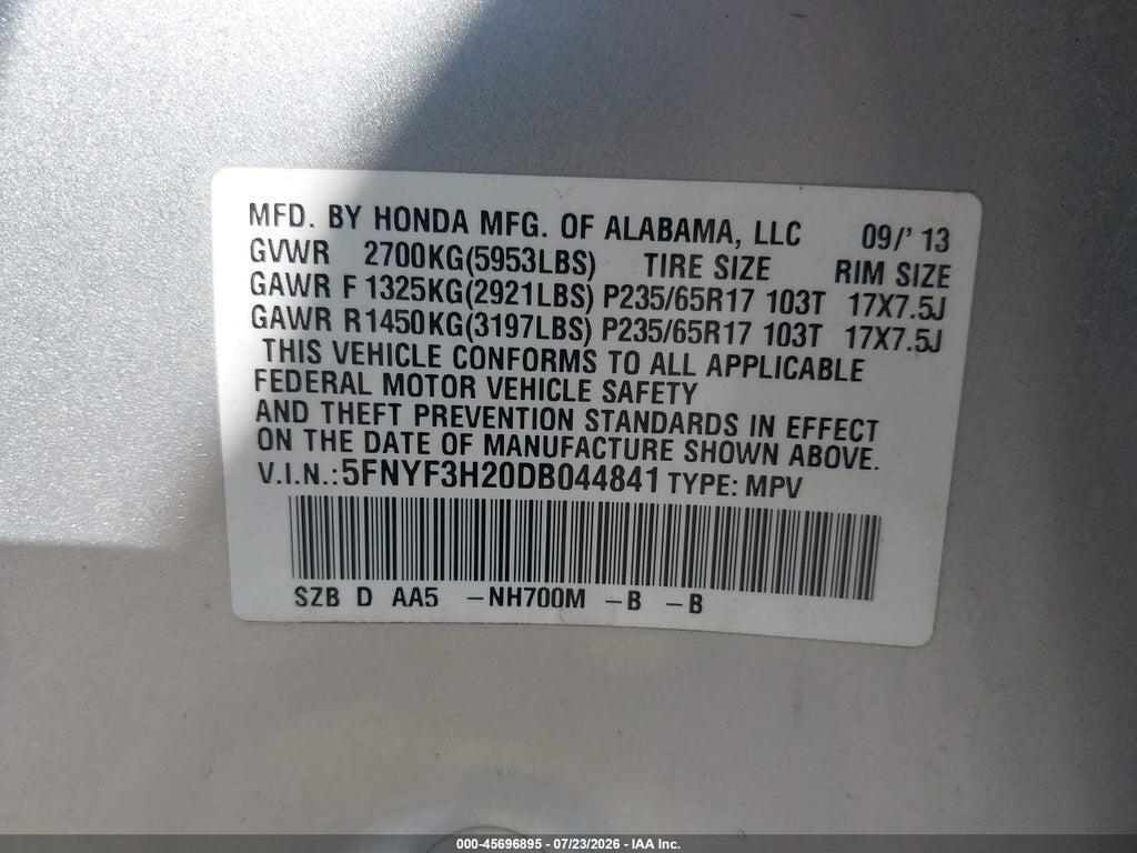 5FNYF3H20DB044841 2013 HONDA PILOT photo no. 9