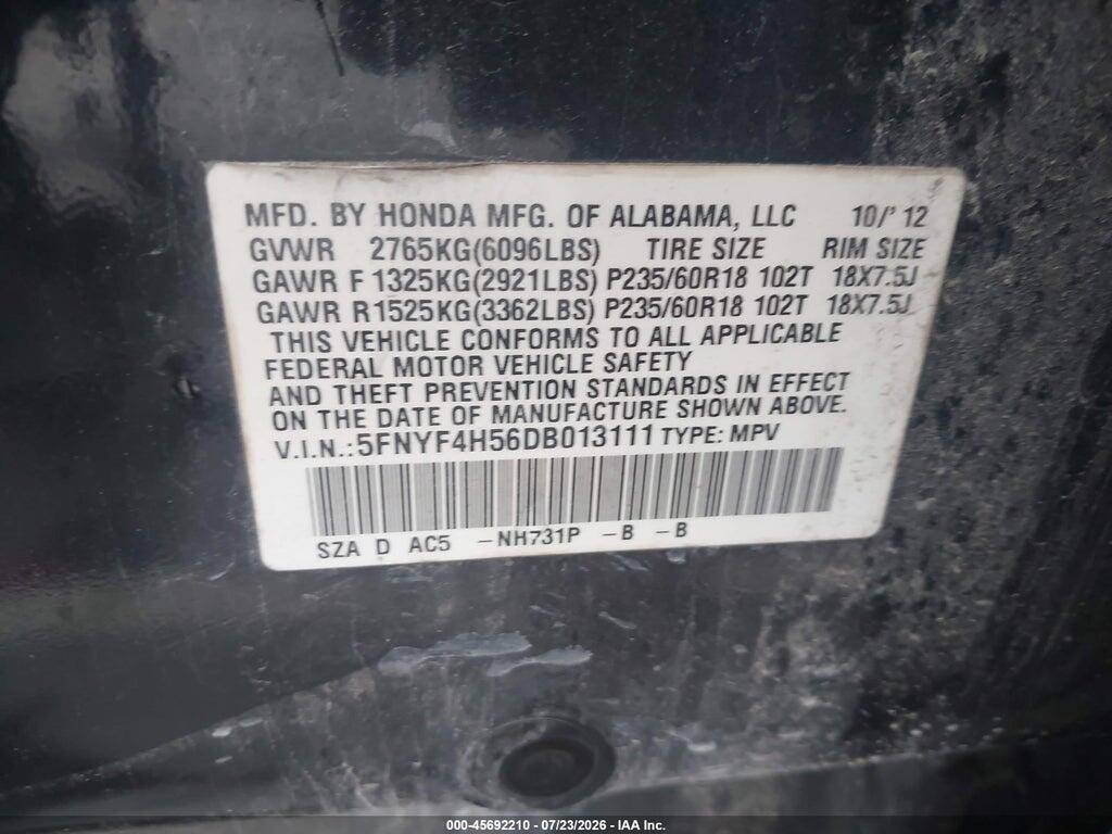 5FNYF4H56DB013111 2013 HONDA PILOT photo no. 9