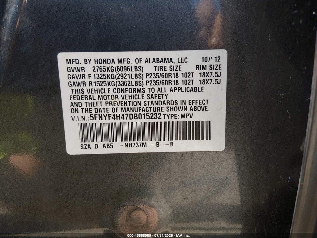 5FNYF4H47DB015232 2013 HONDA PILOT photo no. 9
