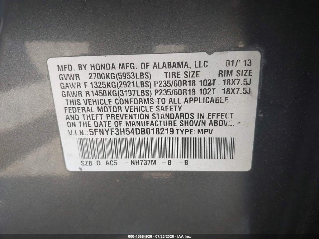 5FNYF3H54DB018219 2013 HONDA PILOT photo no. 9