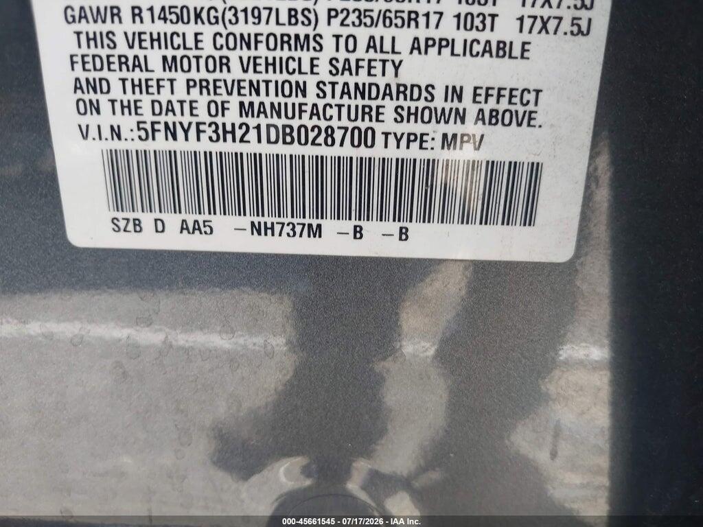 5FNYF3H21DB028700 2013 HONDA PILOT photo no. 9