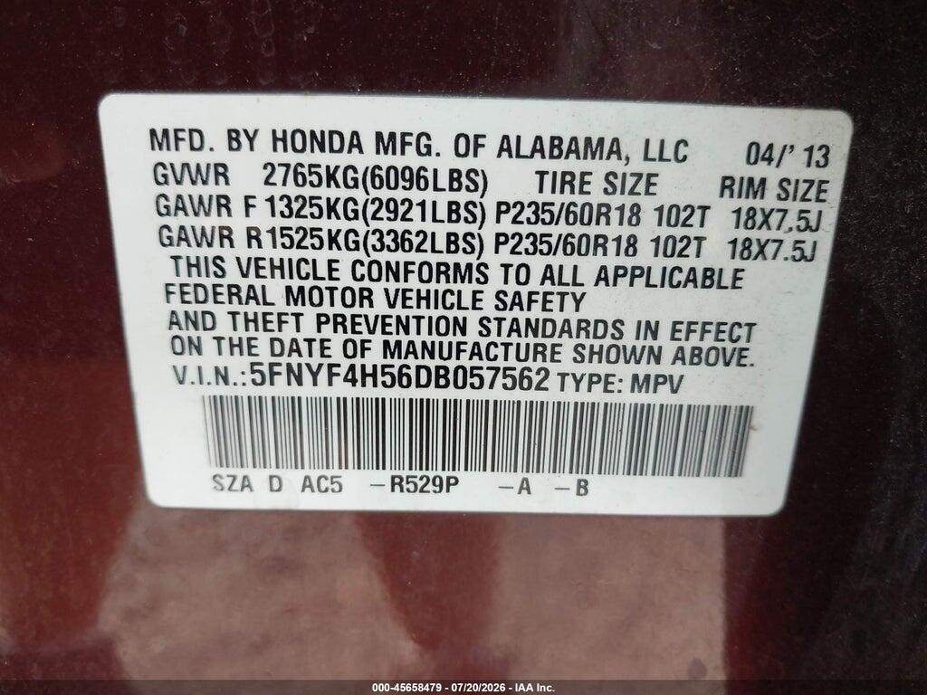 5FNYF4H56DB057562 2013 HONDA PILOT photo no. 9