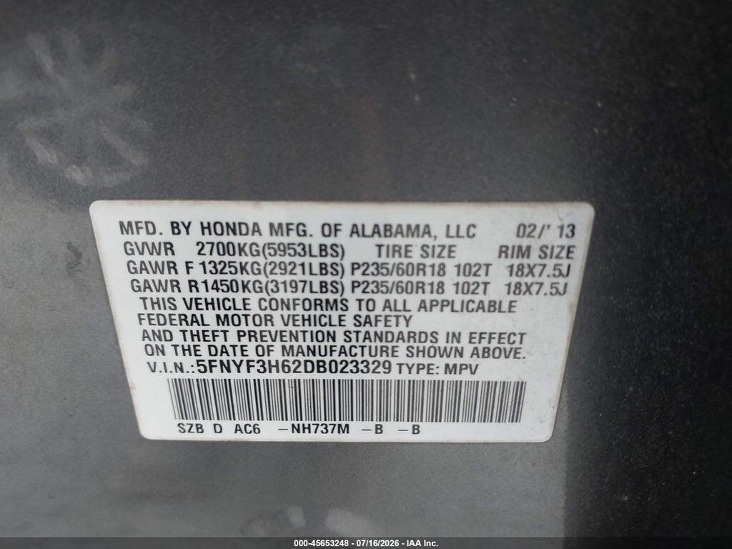 5FNYF3H62DB023329 2013 HONDA PILOT photo no. 9