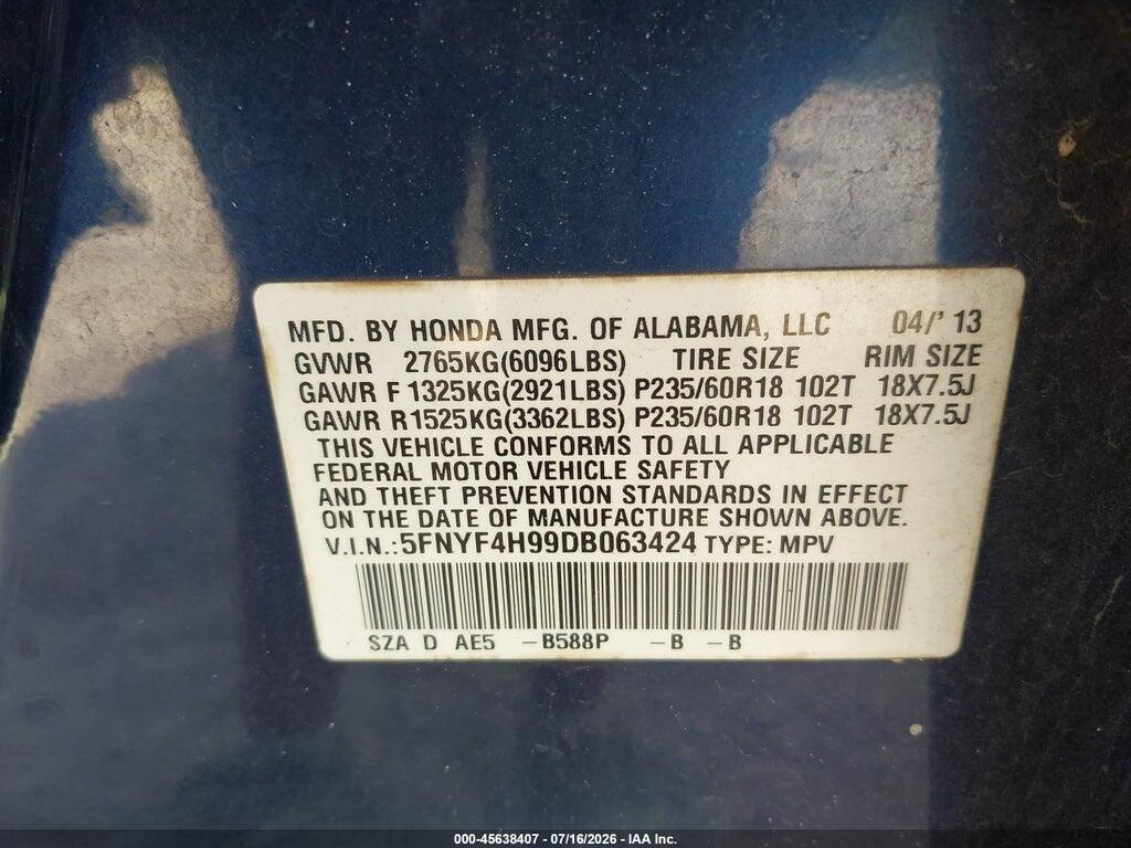 5FNYF4H99DB063424 2013 HONDA PILOT photo no. 9