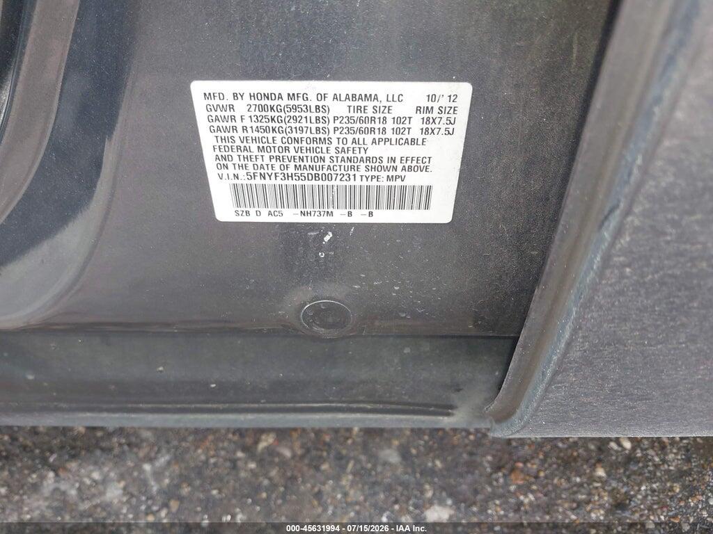 5FNYF3H55DB007231 2013 HONDA PILOT photo no. 9