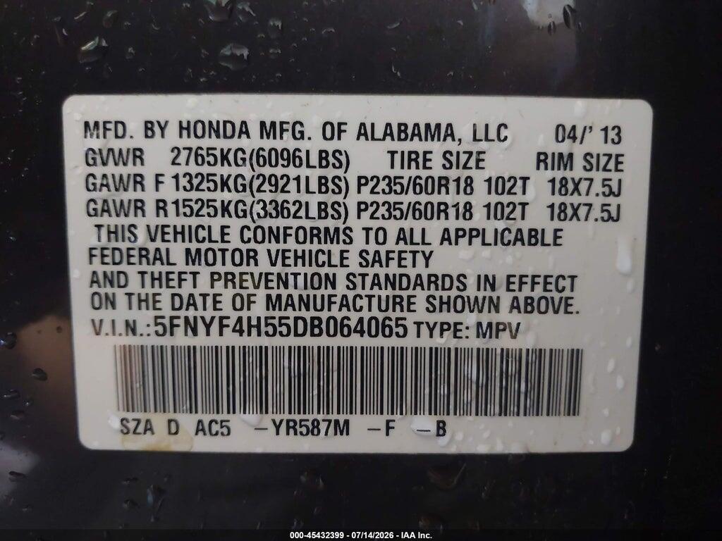 5FNYF4H55DB064065 2013 HONDA PILOT photo no. 9
