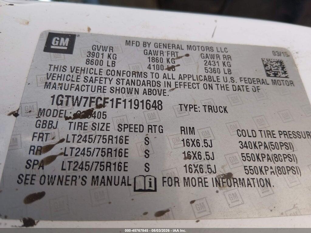 1GTW7FCF1F1191648 2015 GMC SAVANA 2500 photo no. 9