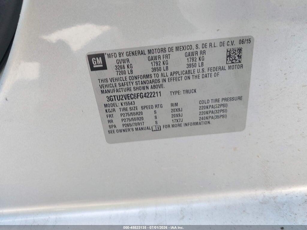 3GTU2VEC6FG422211 2015 GMC SIERRA 1500 photo no. 9