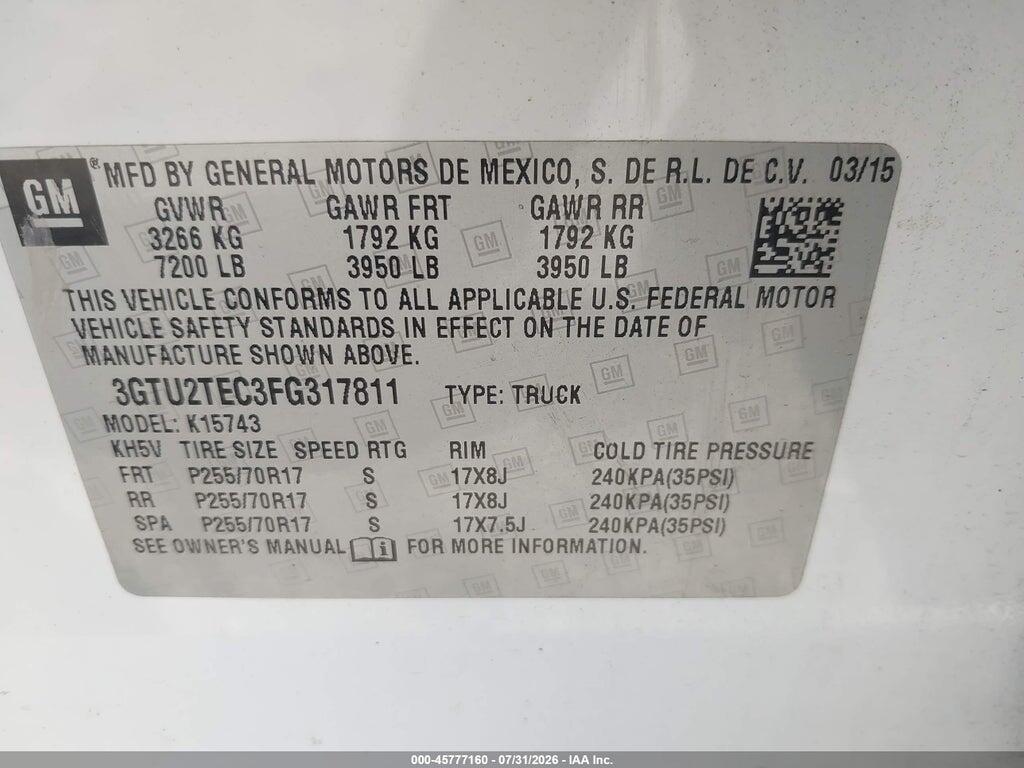 3GTU2TEC3FG317811 2015 GMC SIERRA 1500 photo no. 9