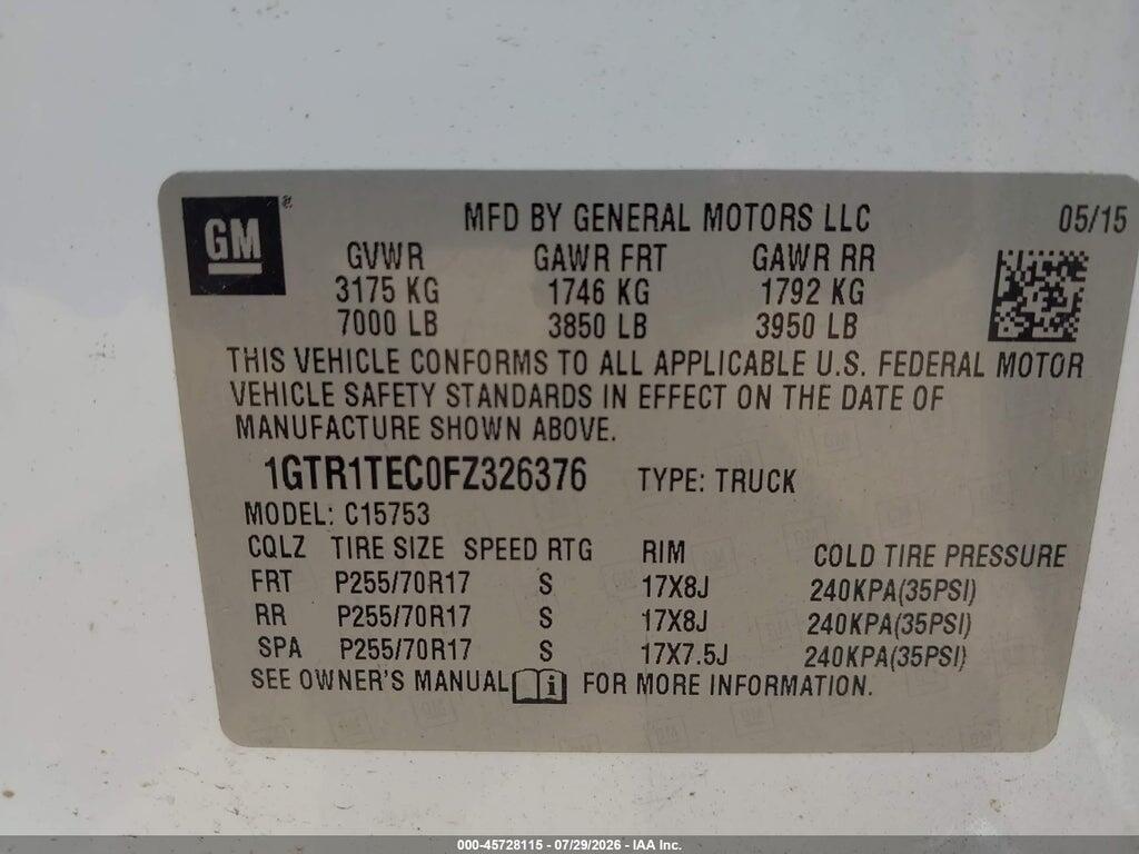 1GTR1TEC0FZ326376 2015 GMC SIERRA 1500 photo no. 9