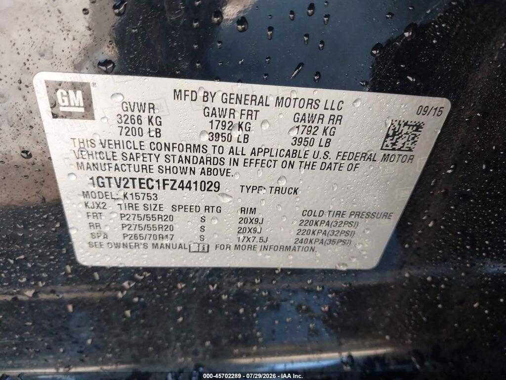 1GTV2TEC1FZ441029 2015 GMC SIERRA 1500 photo no. 9