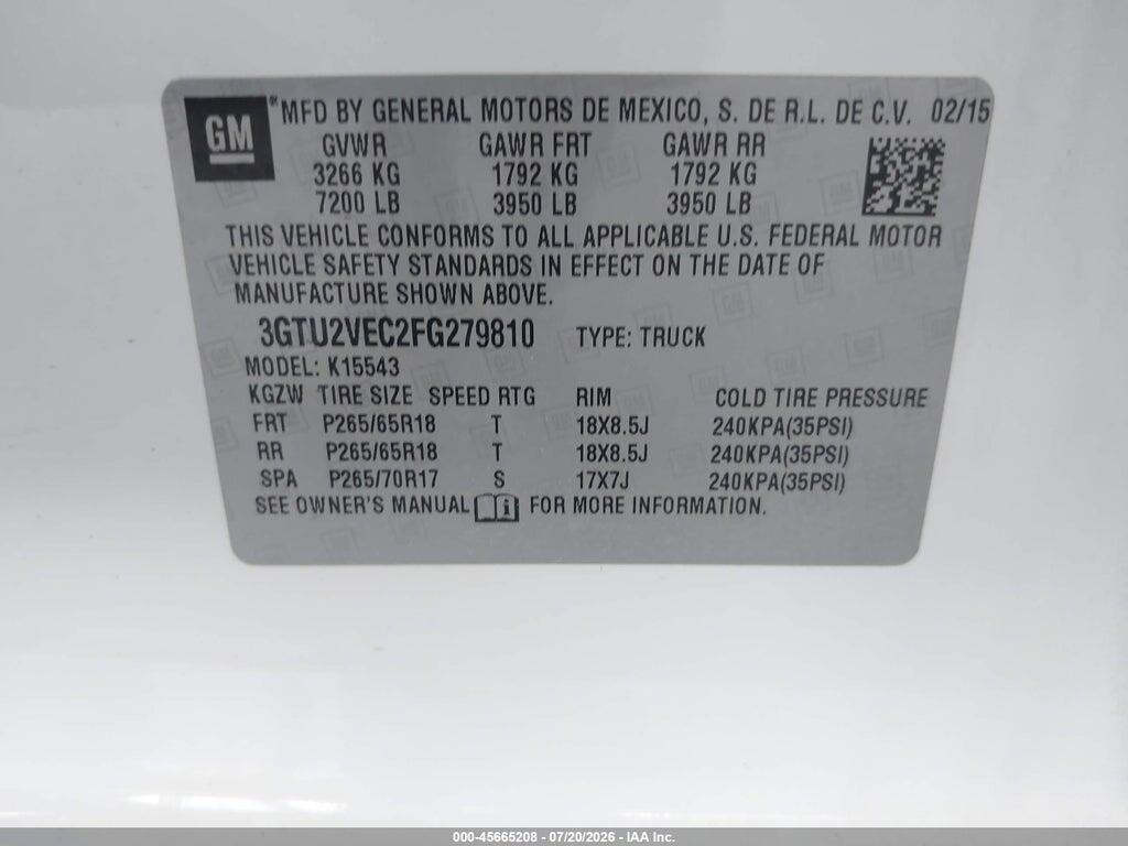 3GTU2VEC2FG279810 2015 GMC SIERRA 1500 photo no. 9