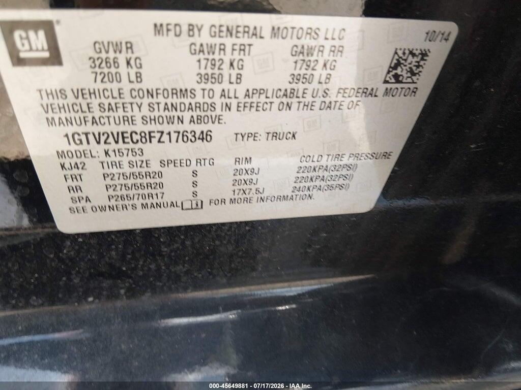 1GTV2VEC8FZ176346 2015 GMC SIERRA 1500 photo no. 9