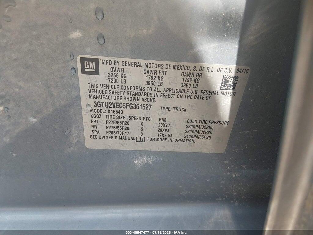 3GTU2VEC5FG361627 2015 GMC SIERRA 1500 photo no. 9