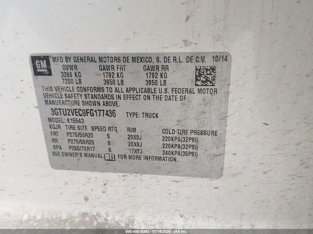 3GTU2VEC9FG177436 2015 GMC SIERRA 1500 photo no. 9