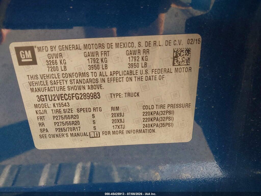 3GTU2VEC6FG289983 2015 GMC SIERRA 1500 photo no. 9