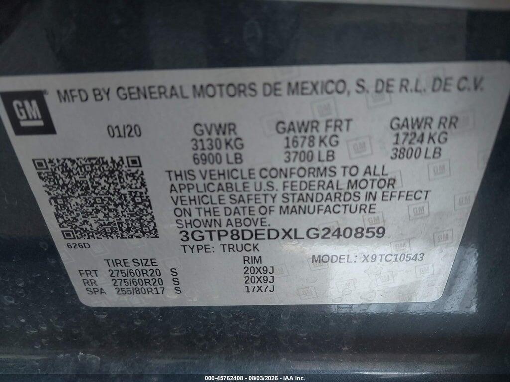 3GTP8DEDXLG240859 2020 GMC SIERRA 1500 photo no. 9