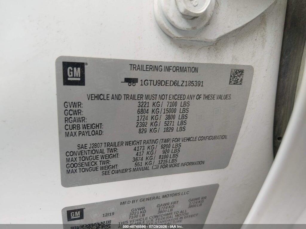 1GTU9DED6LZ185391 2020 GMC SIERRA 1500 photo no. 9