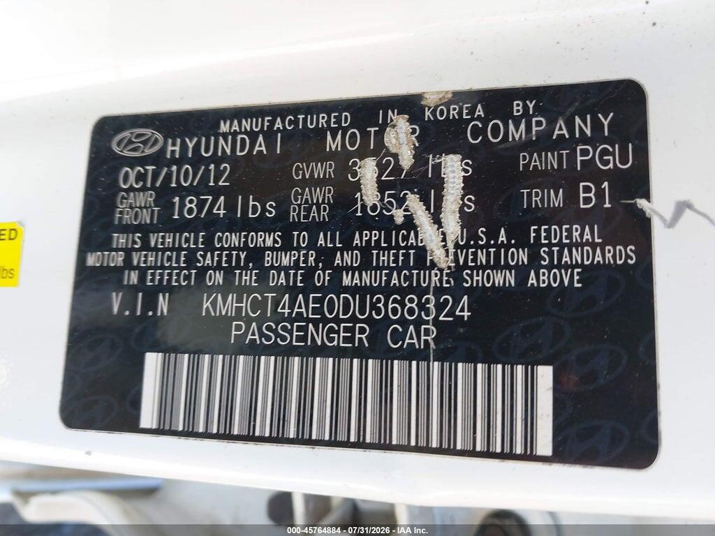 KMHCT4AE0DU368324 2013 HYUNDAI ACCENT photo no. 9