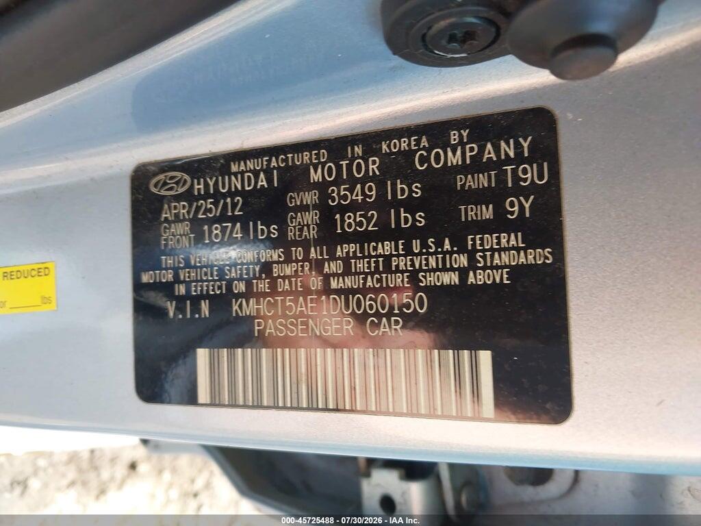 KMHCT5AE1DU060150 2013 HYUNDAI ACCENT photo no. 9