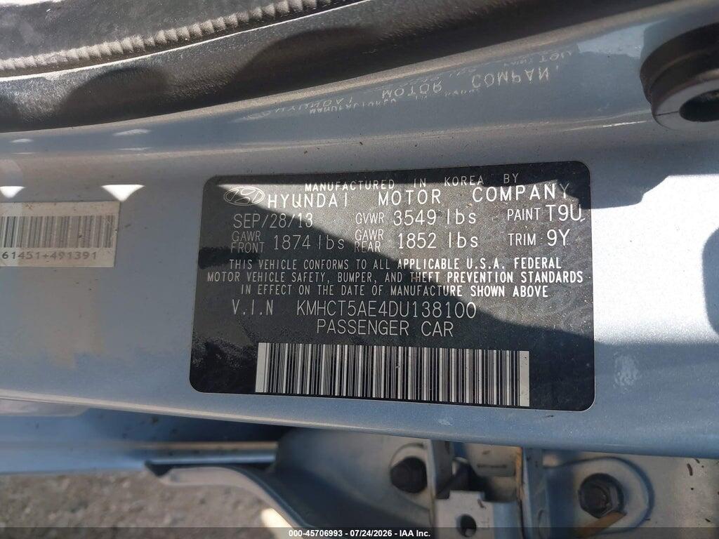 KMHCT5AE4DU138100 2013 HYUNDAI ACCENT photo no. 9
