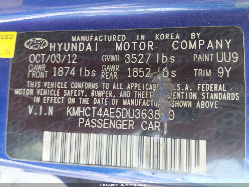 KMHCT4AE5DU363880 2013 HYUNDAI ACCENT photo no. 9