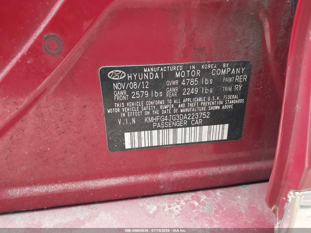 KMHFG4JG3DA223752 2013 HYUNDAI AZERA photo no. 9
