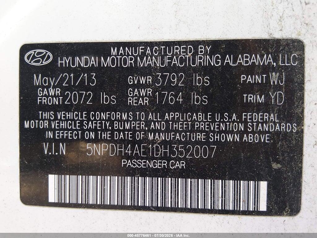 5NPDH4AE1DH352007 2013 HYUNDAI ELANTRA photo no. 9