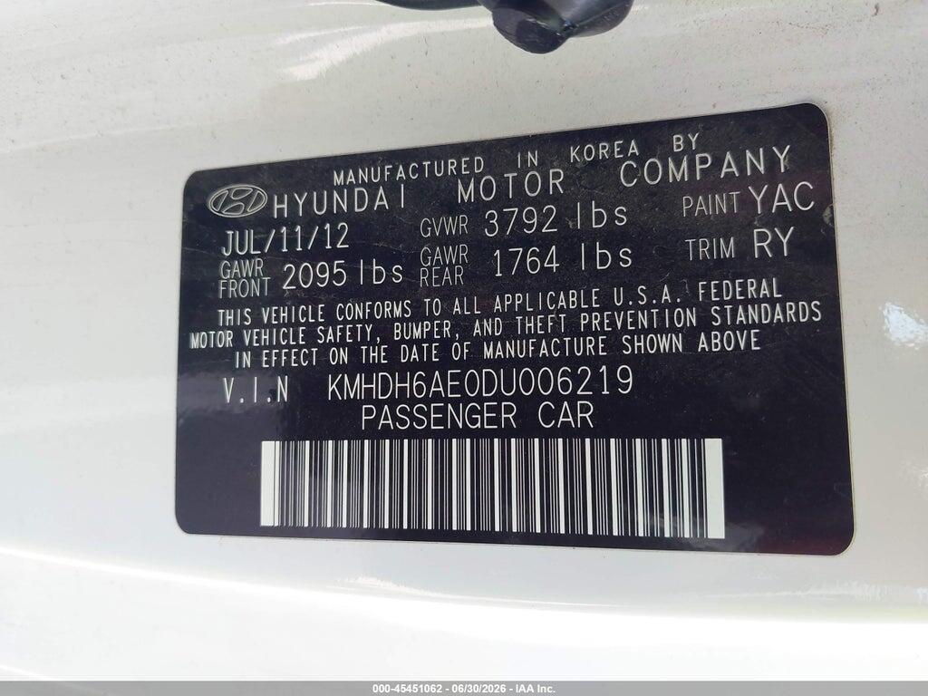 KMHDH6AE0DU006219 2013 HYUNDAI ELANTRA photo no. 9