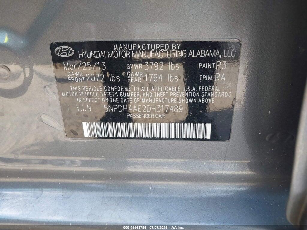 5NPDH4AE2DH317489 2013 HYUNDAI ELANTRA photo no. 9