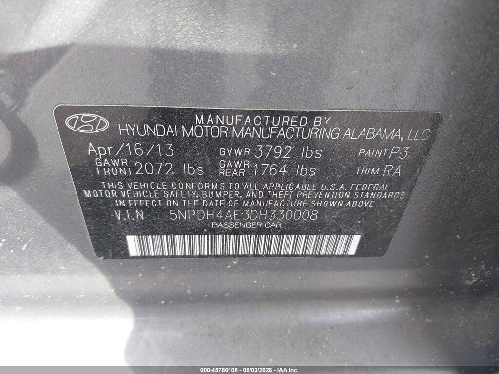 5NPDH4AE3DH330008 2013 HYUNDAI ELANTRA photo no. 9