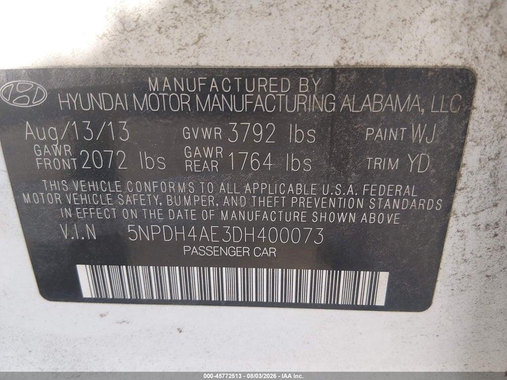 5NPDH4AE3DH400073 2013 HYUNDAI ELANTRA photo no. 9