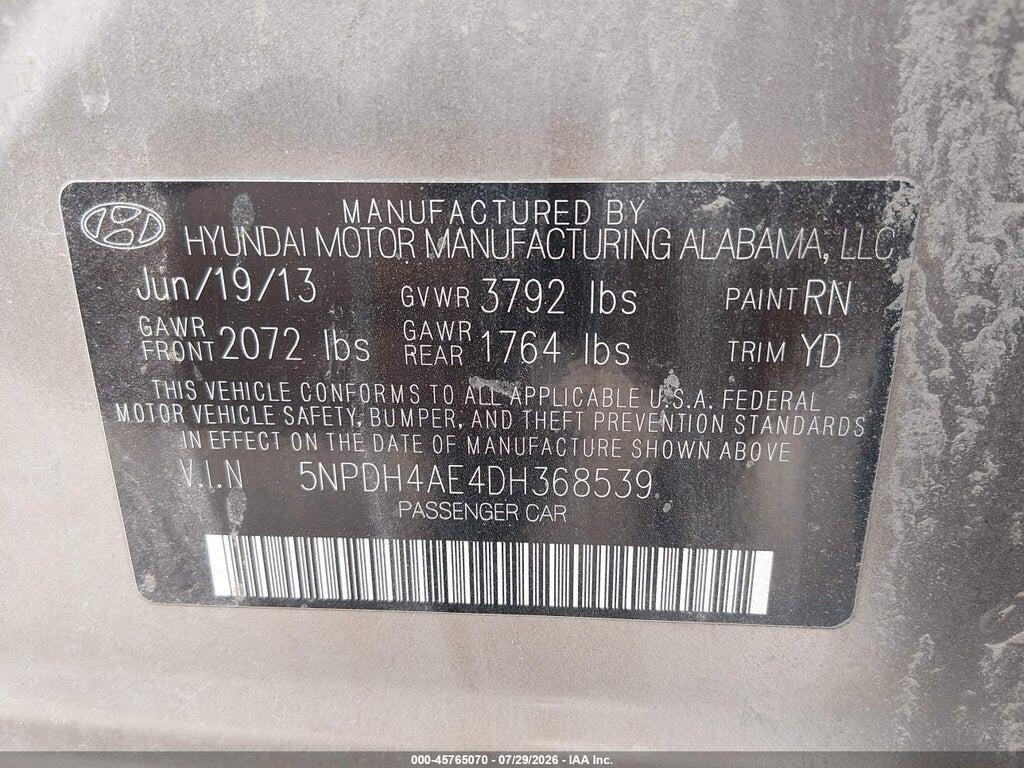 5NPDH4AE4DH368539 2013 HYUNDAI ELANTRA photo no. 9