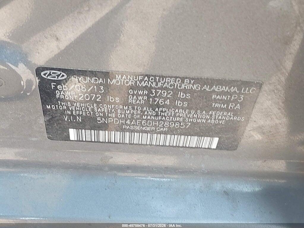 5NPDH4AE6DH289857 2013 HYUNDAI ELANTRA photo no. 9