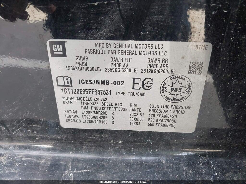 1GT120E85FF647531 2015 GMC SIERRA 2500HD photo no. 9