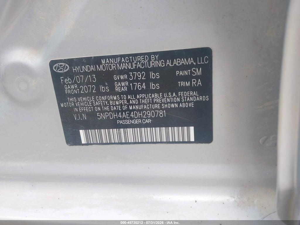 5NPDH4AE4DH290781 2013 HYUNDAI ELANTRA photo no. 9