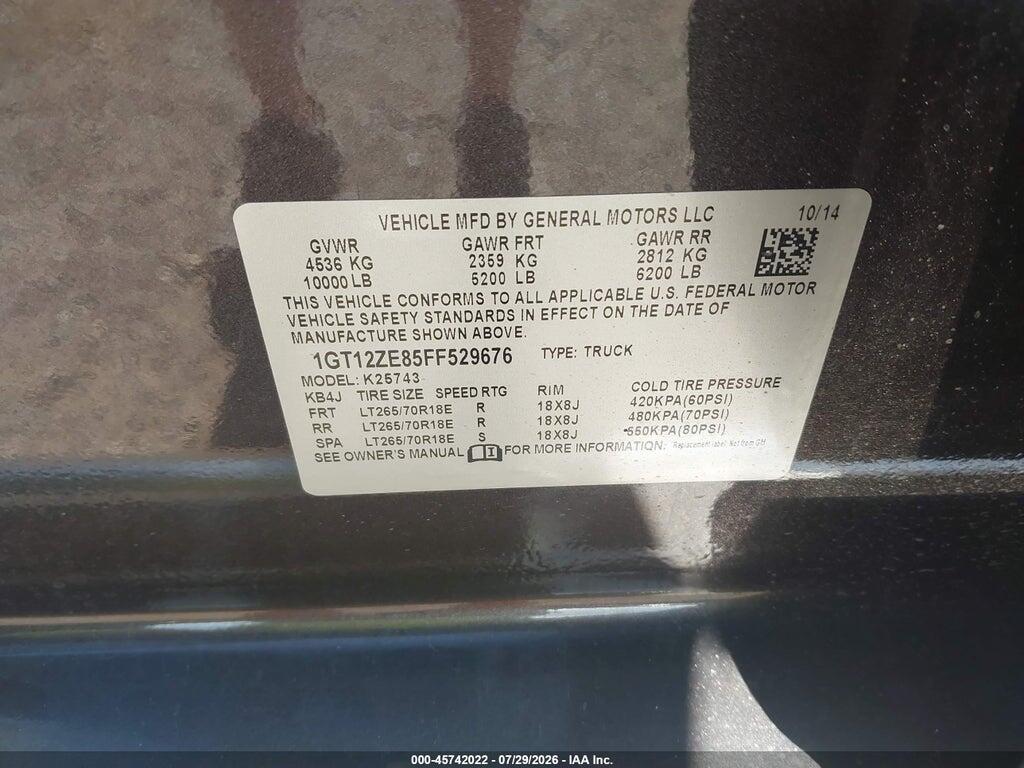 1GT12ZE85FF529676 2015 GMC SIERRA 2500HD AVAILABLE WIFI photo no. 9