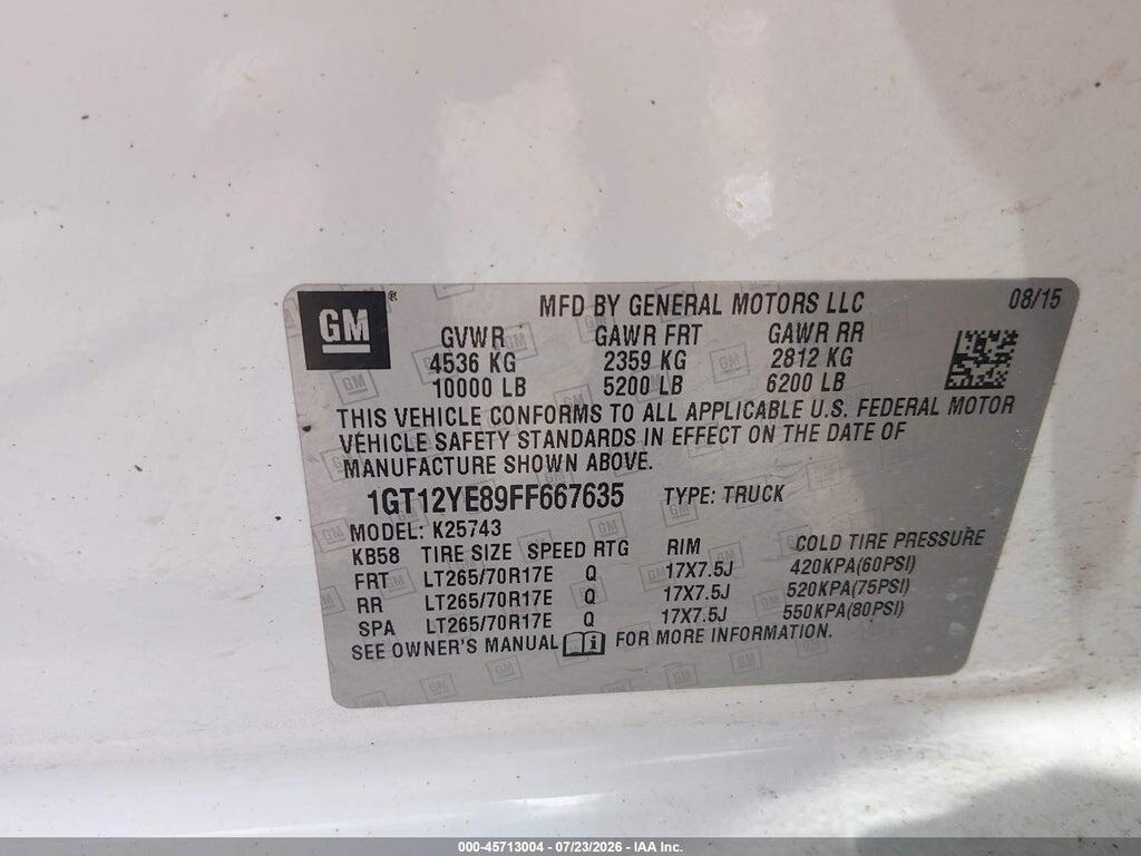 1GT12YE89FF667635 2015 GMC SIERRA 2500HD AVAILABLE WIFI photo no. 9