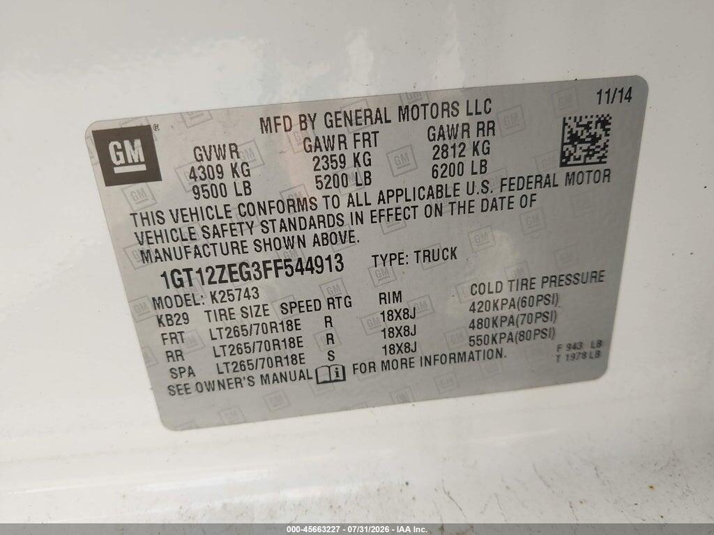 1GT12ZEG3FF544913 2015 GMC SIERRA 2500HD AVAILABLE WIFI photo no. 9